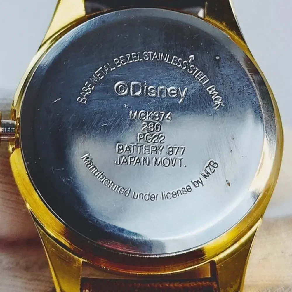 Disney Mickey Mouse Gold Toned Analog Watch Ladies Brown Leather